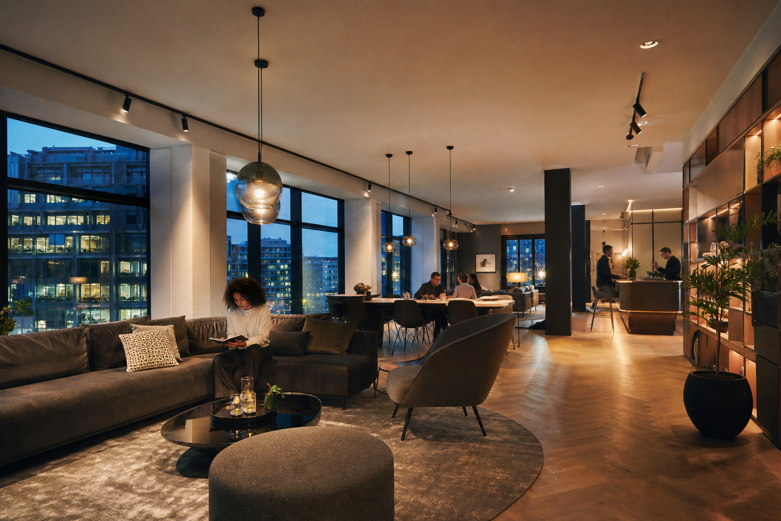 Modern beleuchteter Innenraum mit LED-Leuchten in einem urbanen Ambiente